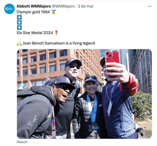 Joan Benoit Samuelson recebe a medalha six star finisher na Maratona de Tóquio